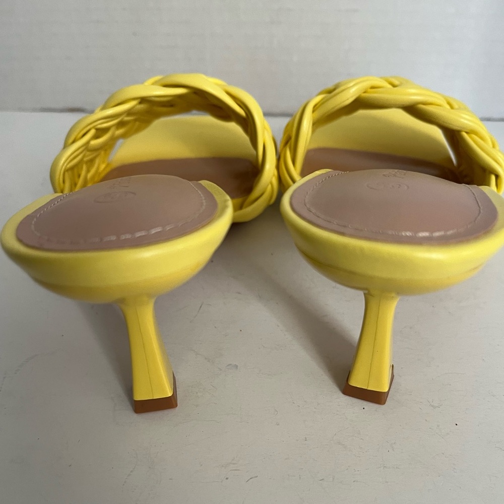 Piepiebuy Slip On Mules Sandals Yellow Square Toe Woven 2” Heels Backless 5.5 - Picture 4 of 7